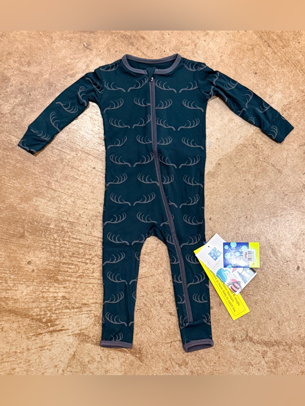 NEW Kickee Pants Coverall w/Zipper, Pine Deer Rack 9-12 mo bamboo